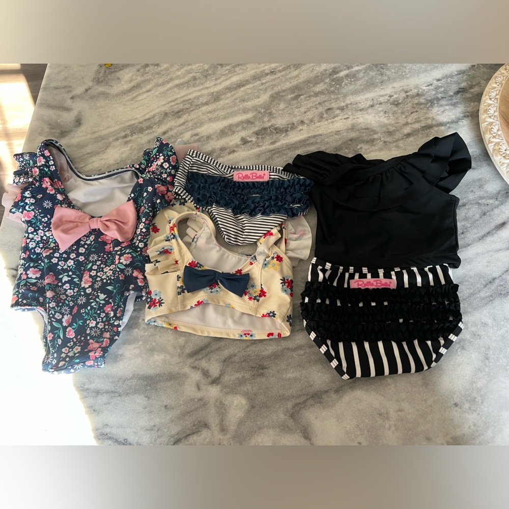 Ruffle Butts Navy Floral Swimwear Set